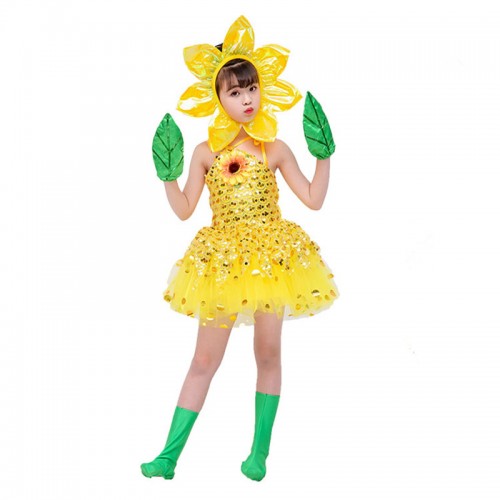 Girls halloween christmas party sun flowers modern dance dresses  stage performance sun flowers cosplay costumes dresses